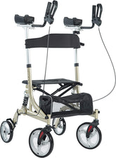 Upright Rollator Walker with Shock Absorber, 10" Front Wheels and Zipper Storage Basket for Seniors,Champagne